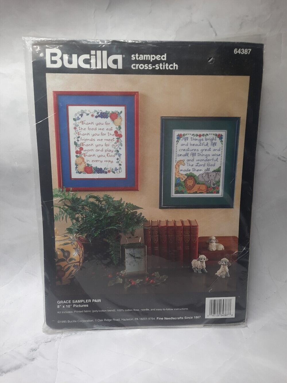BUCILLA Stamped Cross Stitch Kit Grace Sampler Pair 64387 1995 8x10